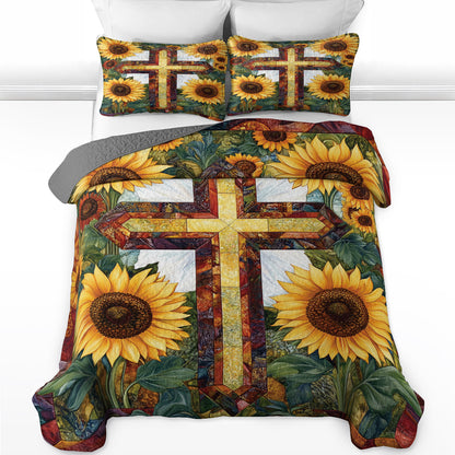 Shineful All Season Quilt 3-Piece Set Sunflower Cross