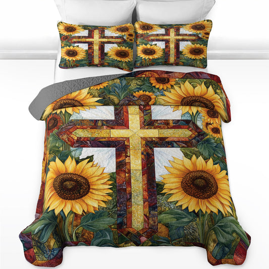 Shineful All Season Quilt 3-Piece Set Sunflower Cross