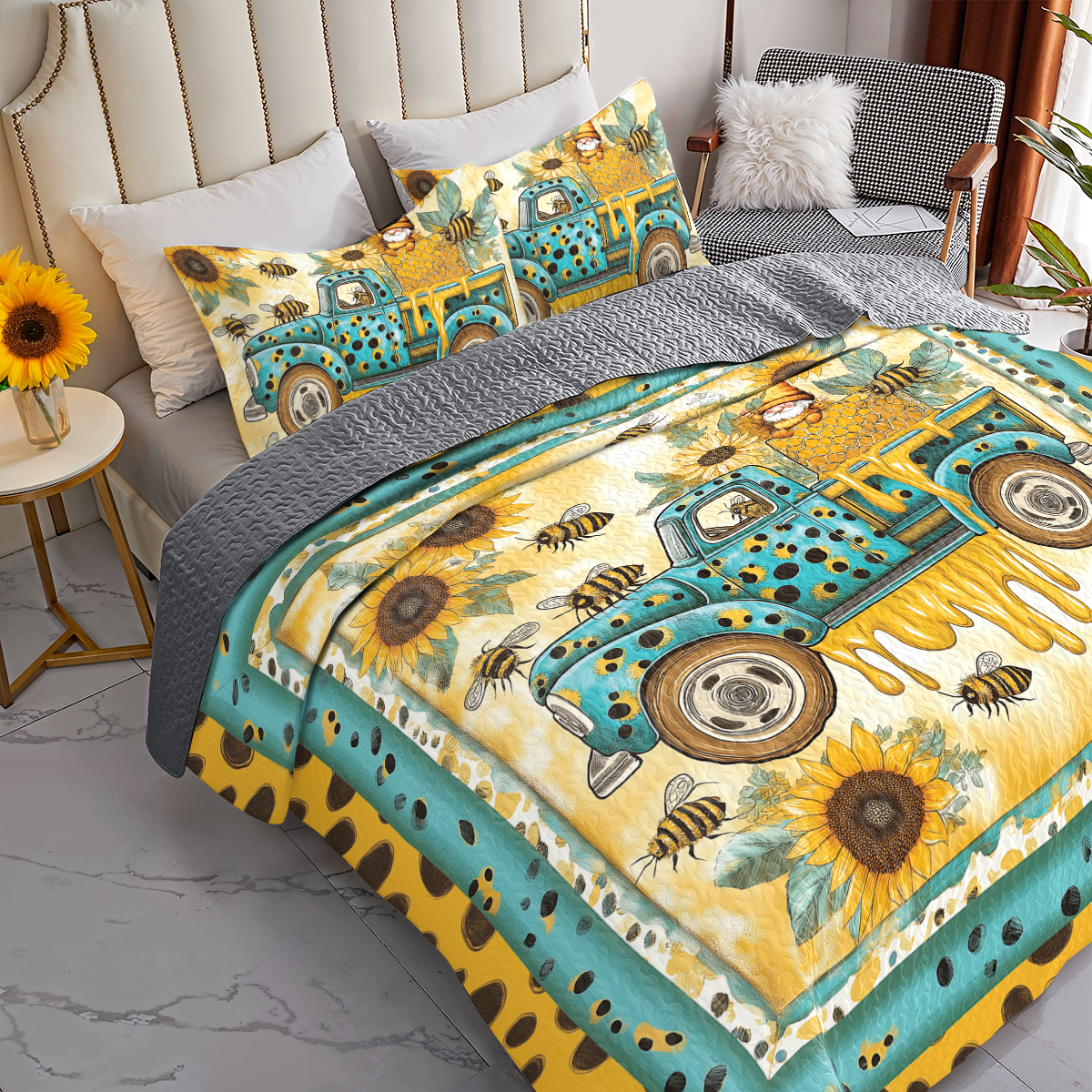 Shineful All Season Quilt 3-Piece Set Bee Truck Cozy
