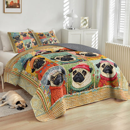 Shineful All Season Quilt 3-Piece Set First Snow Of Pug