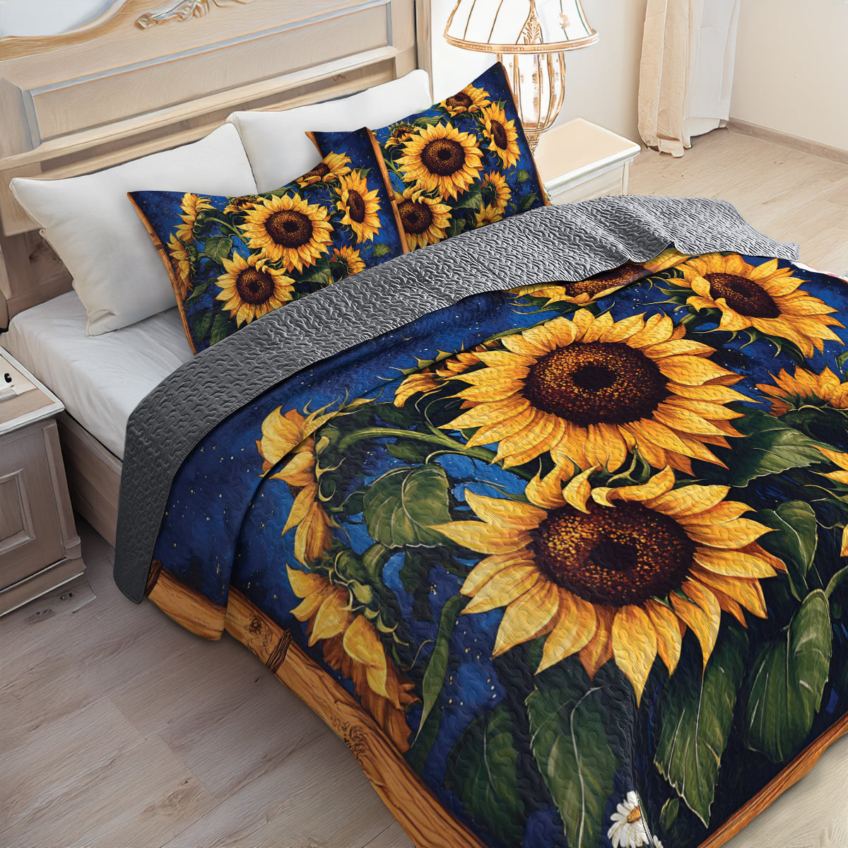 Shineful All Season Quilt 3-Piece Set Galaxy Sunflower