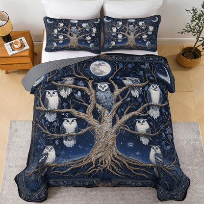 Shineful All Season Quilt 3-Piece Set Midnight Owl Tree Of Life