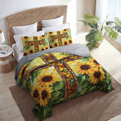 Shineful All Season Quilt 3-Piece Set Sunflower Cross