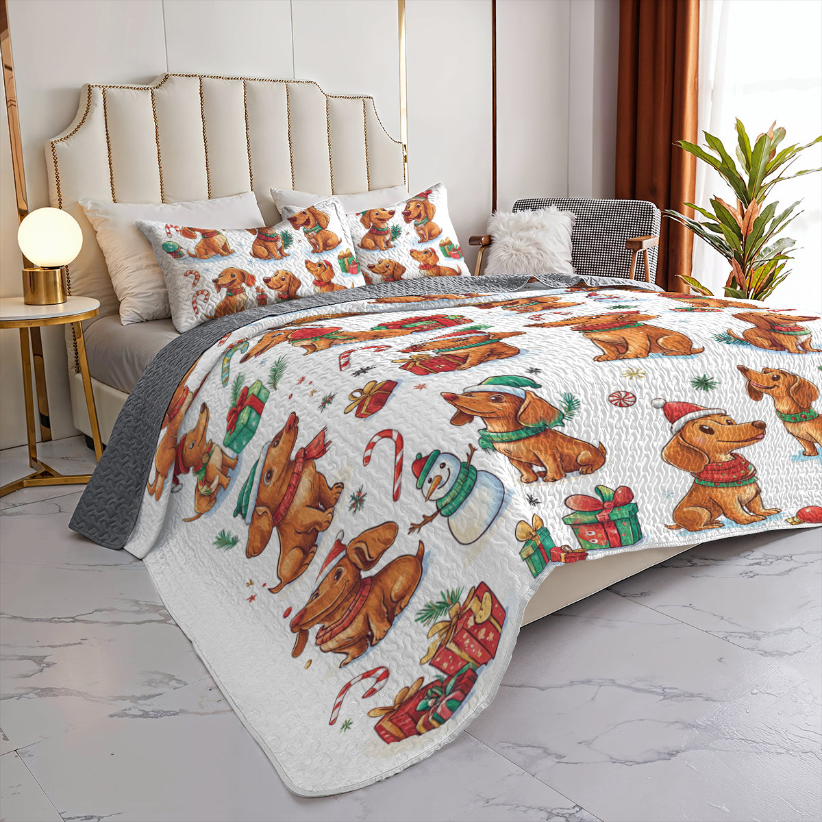 Shineful All Season Quilt 3-Piece Set Dachshund Christmas