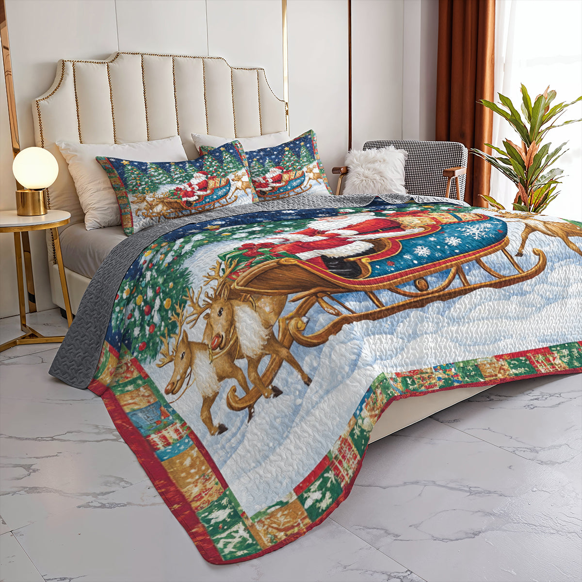 Shineful All Season Quilt 3-Piece Set Santa’s Sleigh Ride