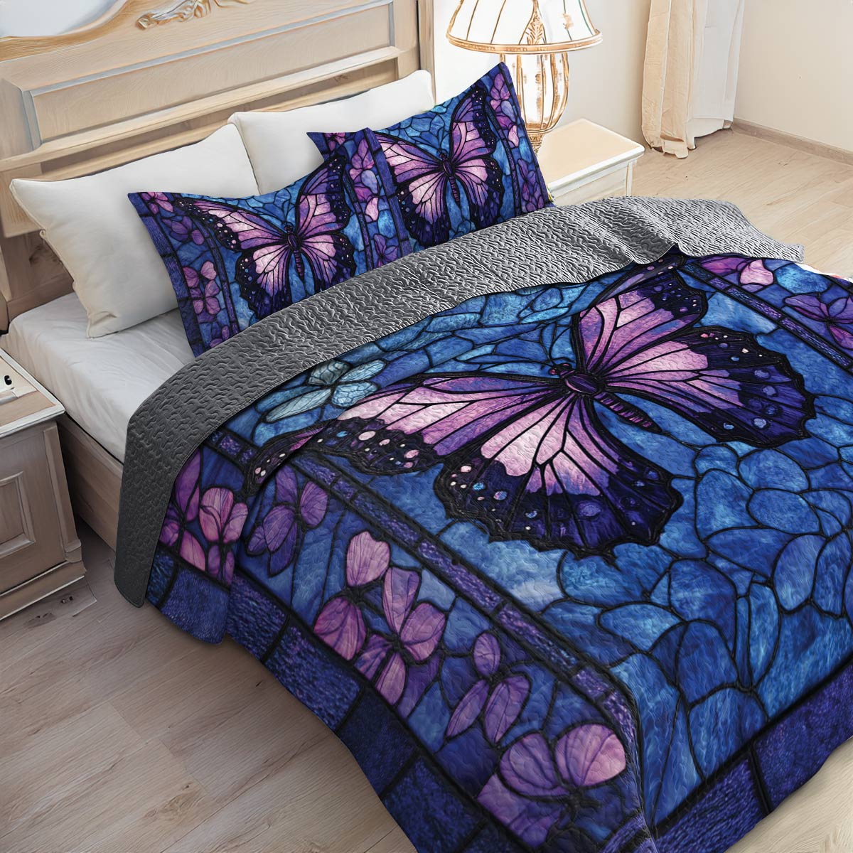 Shineful All Season Quilt 3-Piece Set Beautiful Butterfly