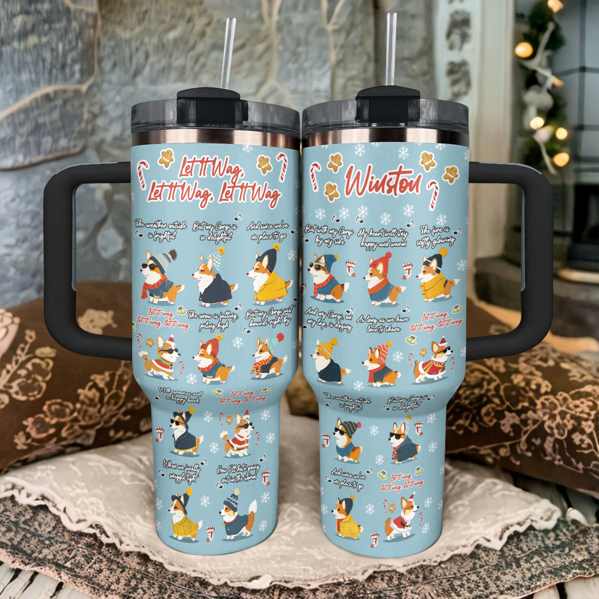 Shineful Personalized Tumbler Let It Wag Corgi Love