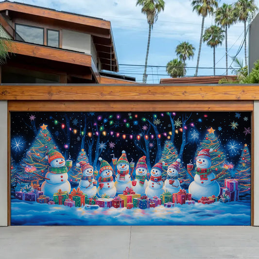 Shineful Garage Door Banner Decoration - Festive Snowman Family