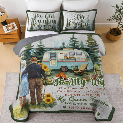 Shineful All Season Quilt 3-Piece Set Camping Partners Quote