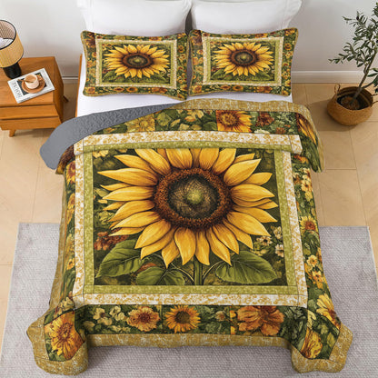 Shineful All Season Quilt 3-Piece Set Golden Sunflower Bloom