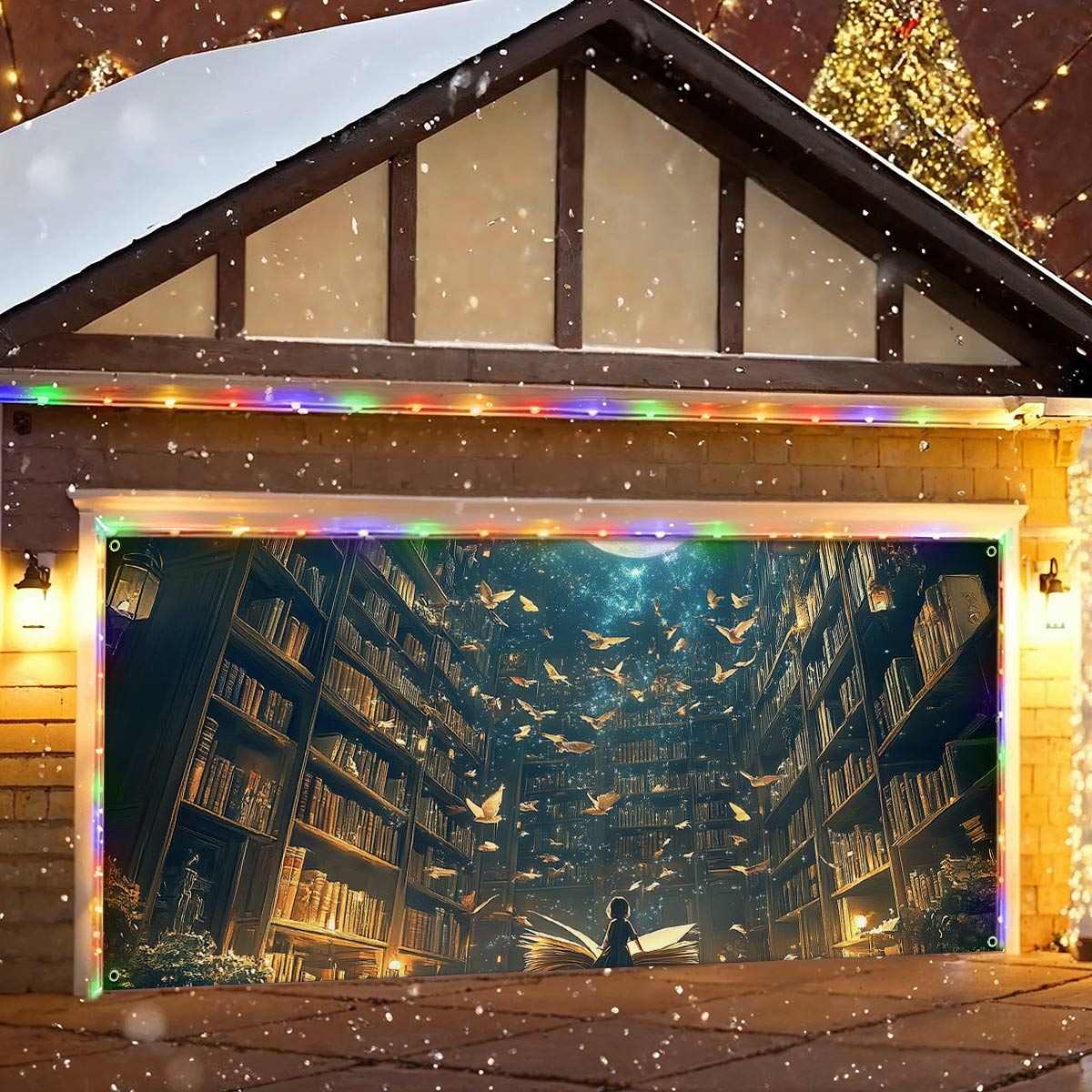 Shineful Garage Door Banner Decoration Akashic Library