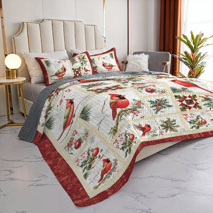 Shineful All Season Quilt 3-Piece Set Cardinal Winter Christmas