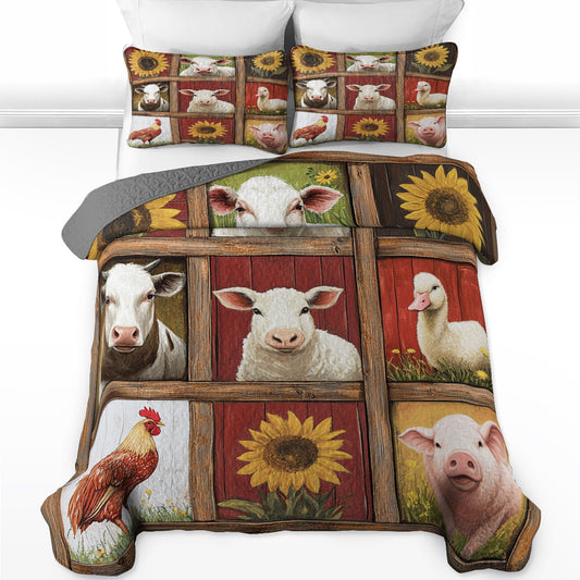 Shineful All Season Quilt 3-Piece Set Rustic Farm Animals