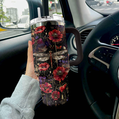 Shineful Tumbler Gorgeous Dragonfly With Poppies Flowers
