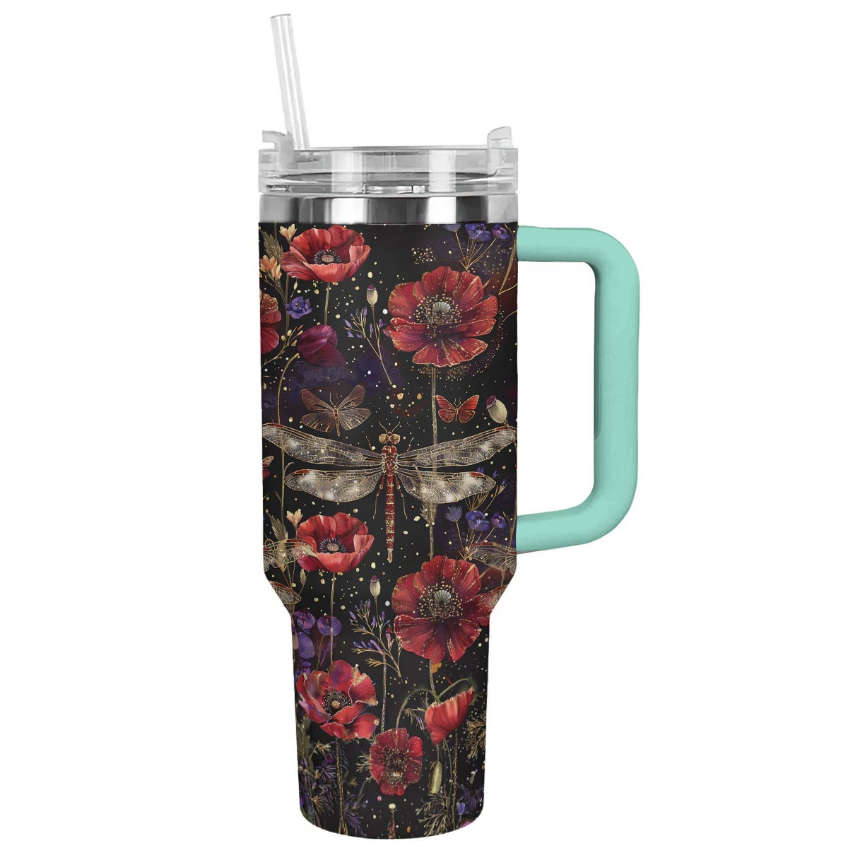 Shineful Tumbler Gorgeous Dragonfly With Poppies Flowers