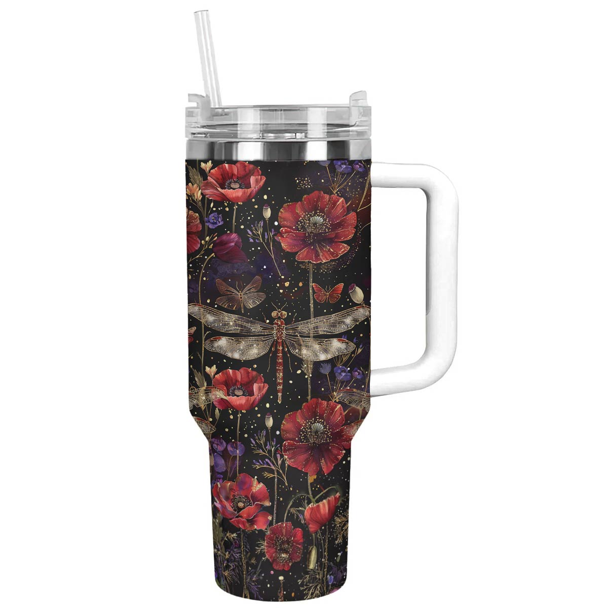 Shineful Tumbler Gorgeous Dragonfly With Poppies Flowers