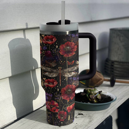 Shineful Tumbler Gorgeous Dragonfly With Poppies Flowers