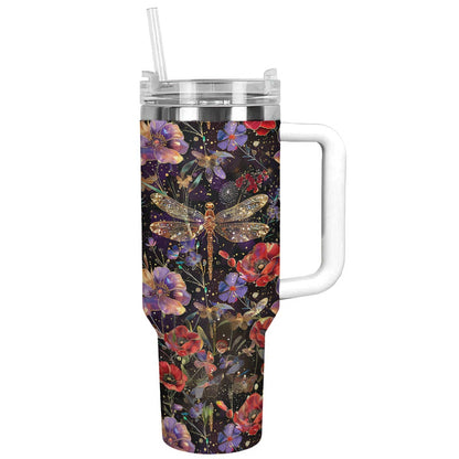 Shineful Tumbler Charming Dragonfly With Poppies Flowers