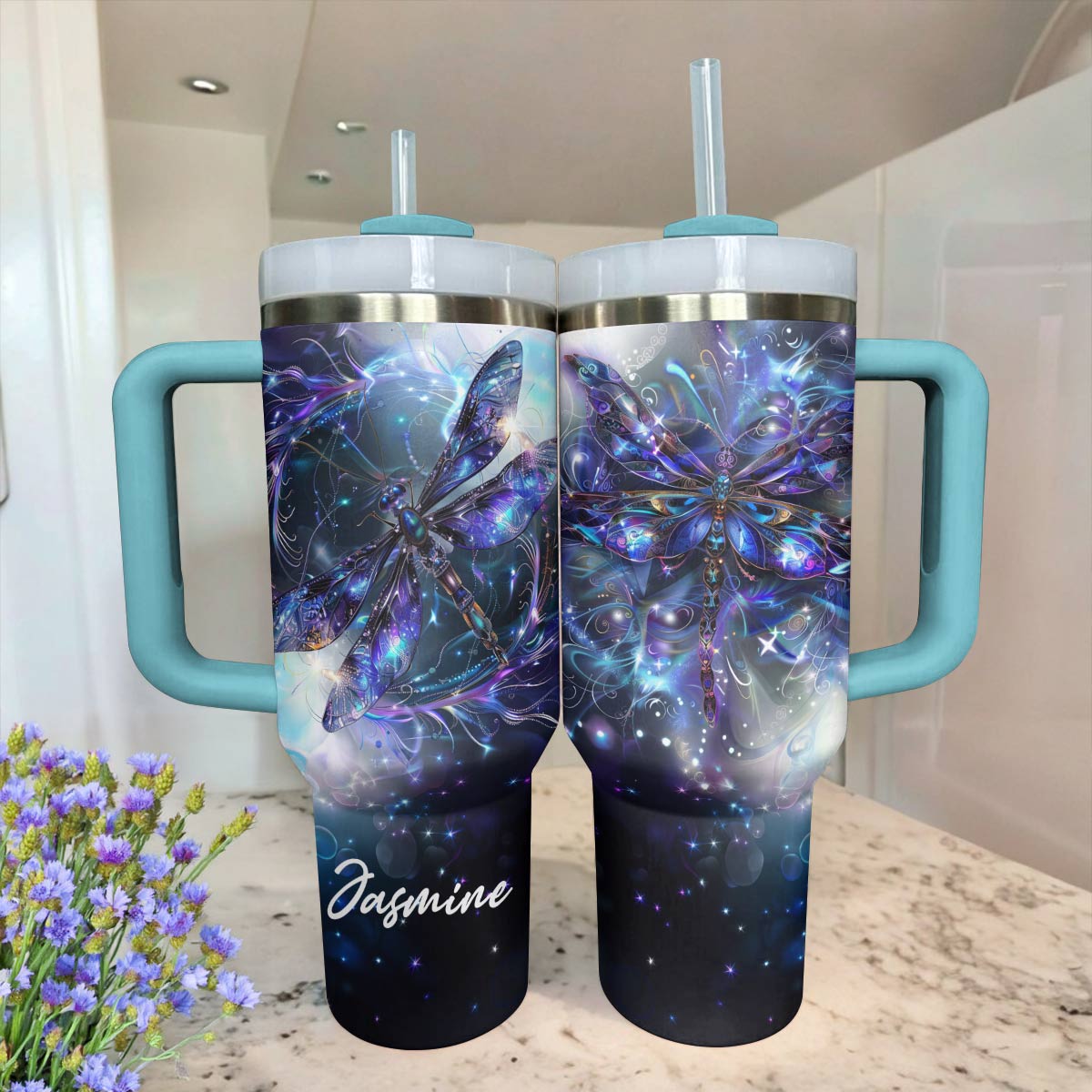 Shineful Tumbler Personlized Sparkling Dragonflies