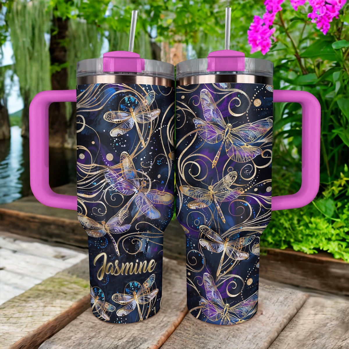 Shineful Tumbler Personalized Galactic Dragonfly