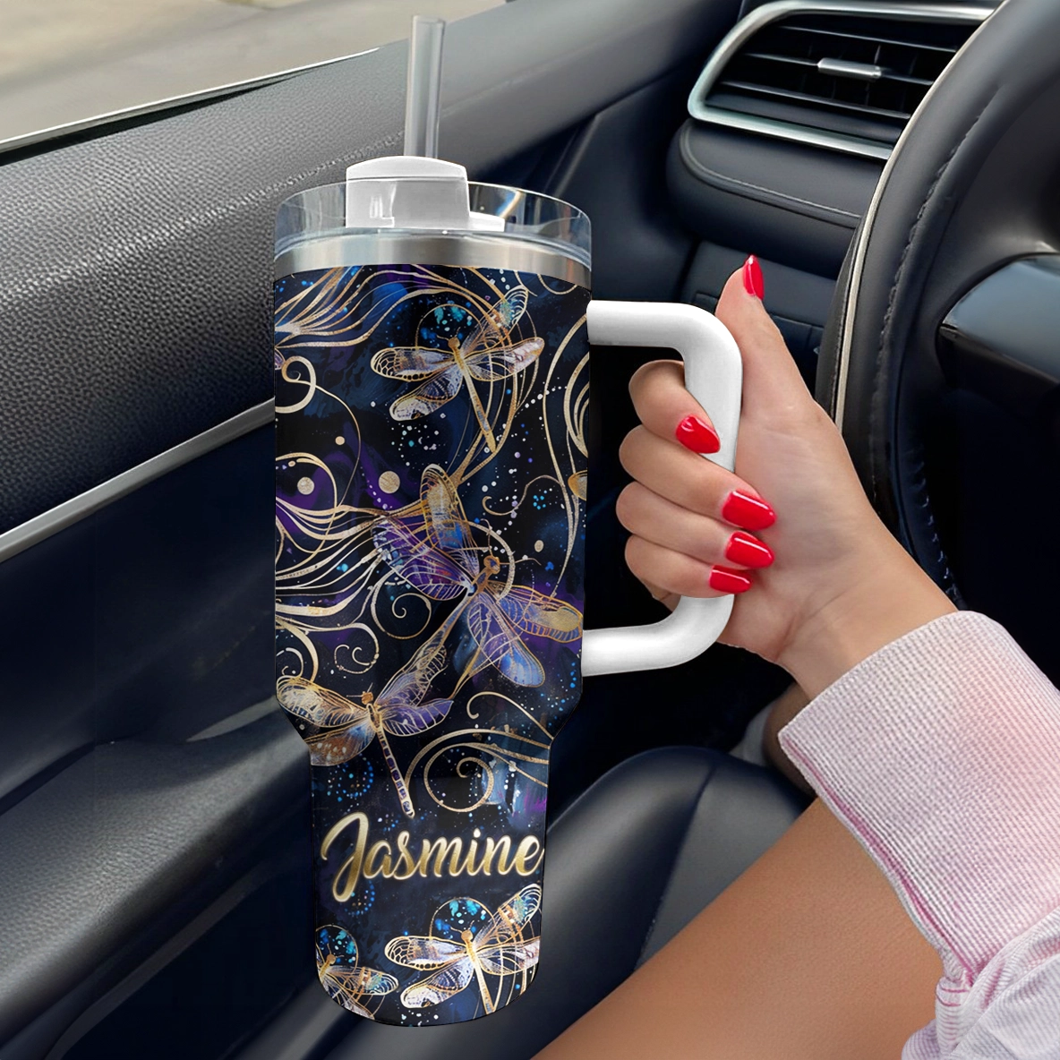 Shineful Tumbler Personalized Galactic Dragonfly