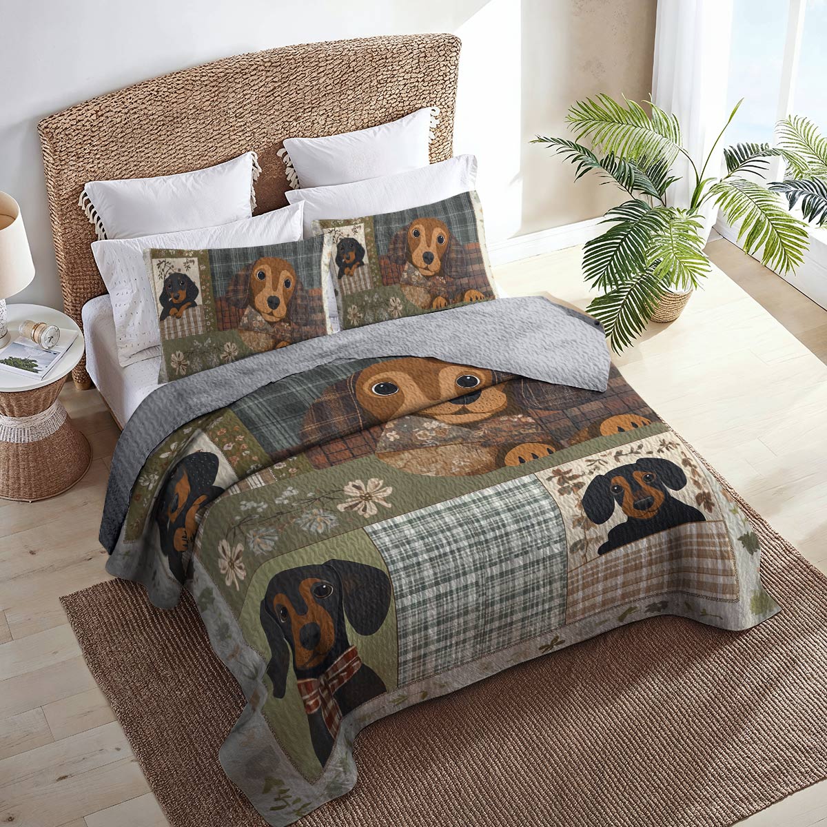 Shineful All Season Quilt 3-Piece Set - Dachshund's Bedtime