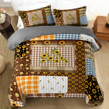 Shineful All Season Quilt 3-Piece Set - Rustic Sunflower Patchwork
