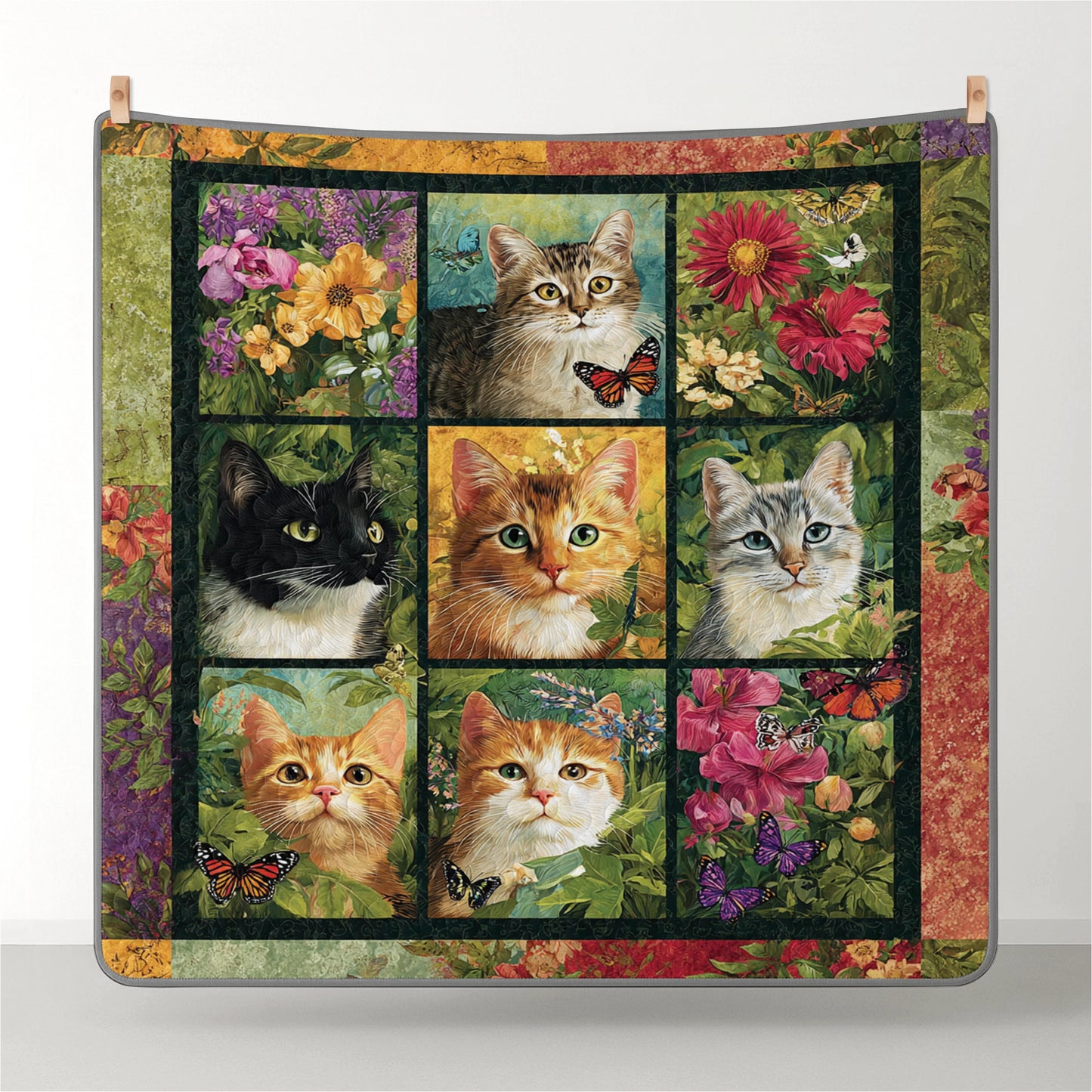 Shineful All Season Quilt 3-Piece Set Meadow Garden Cats