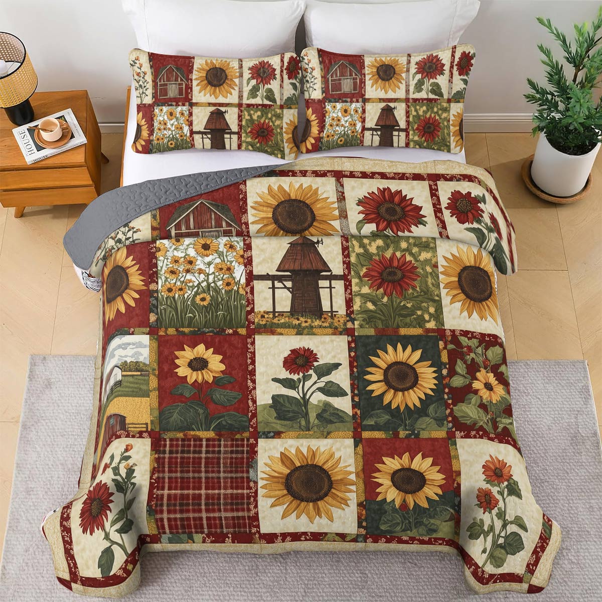 Shineful All Season Quilt 3-Piece Set - Sunflower Rustic Farm