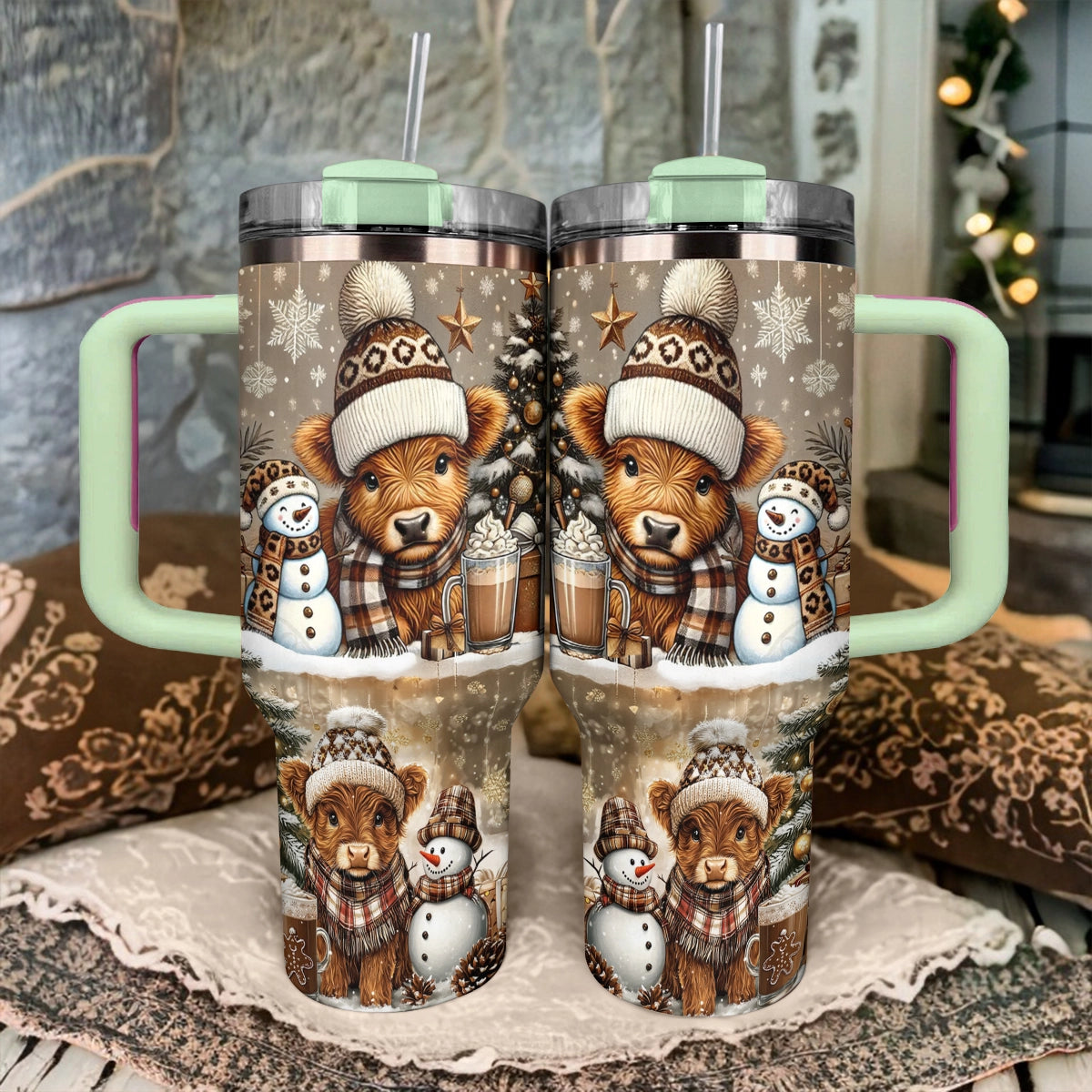 Shineful Tumbler Cozy Cow  Winter Warmth Edition