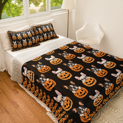 Shineful All Season Quilt 3-Piece Set - Puppy Frenchie Pumpkin