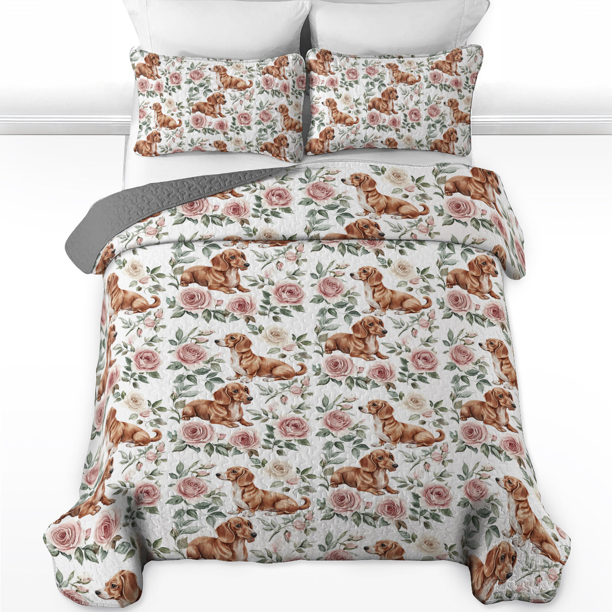 Shineful All Season Quilt 3-Piece Set Floral Dachshund Dreams