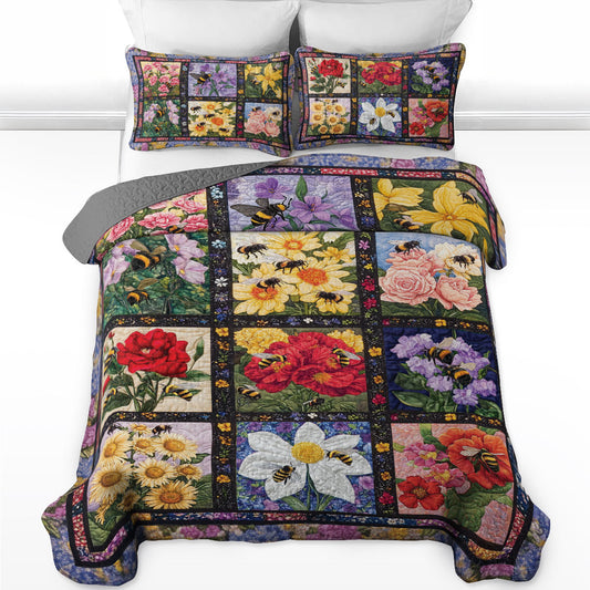 Shineful All Season Quilt 3-Piece Set Honeybee Garden: 12 Months of Floral Bliss