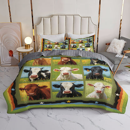 Shineful All Season Quilt 3-Piece Set Funny Cow Field