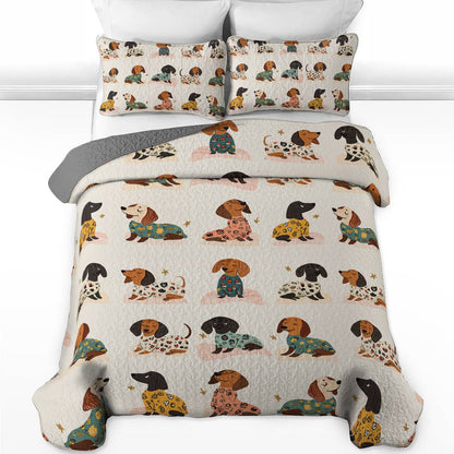 Shineful All Season Quilt 3-Piece Set - Dachshund Cozy Pajama Party