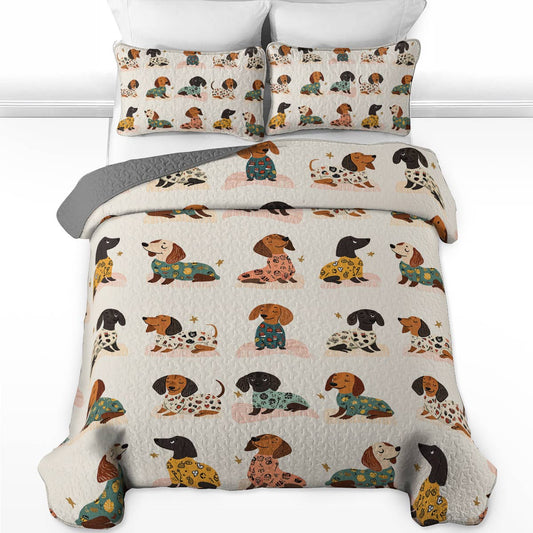Shineful All Season Quilt 3-Piece Set - Dachshund Cozy Pajama Party