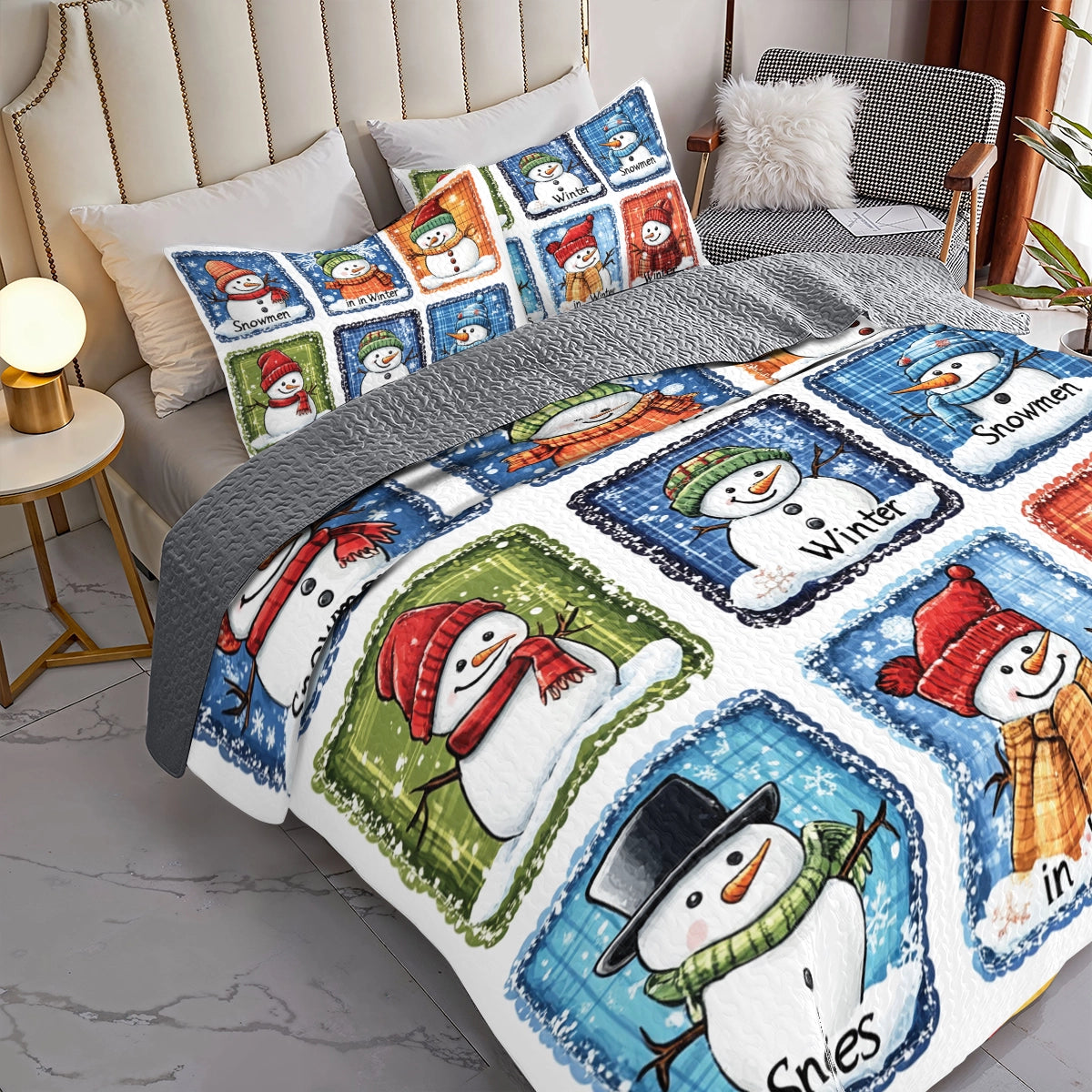 Shineful All Season Quilt 3-Piece Set Christmas Winter Snowman