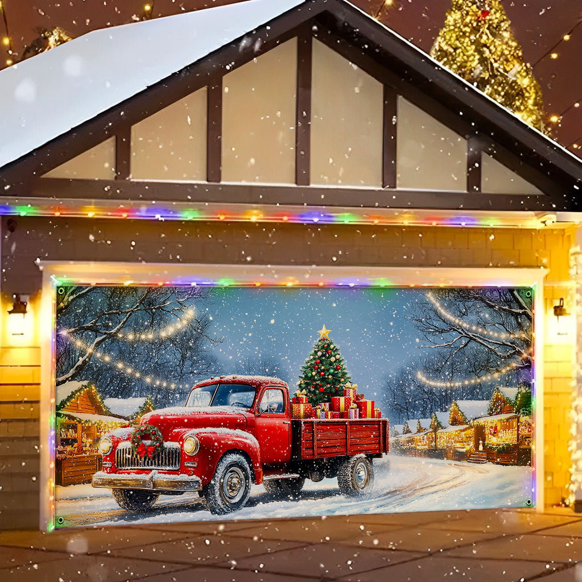 Shineful Garage Door Banner Decoration Red Truck Holiday