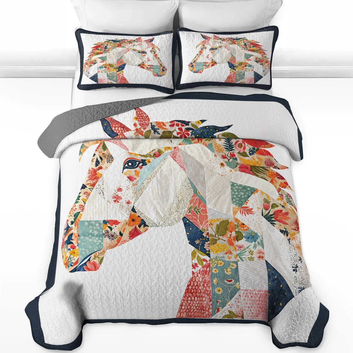 Shineful Quilt 3-Piece Set Charming Floral Horse