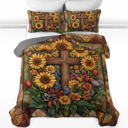 Shineful All Season Quilt 3-Piece Set - Faithful Sunflower