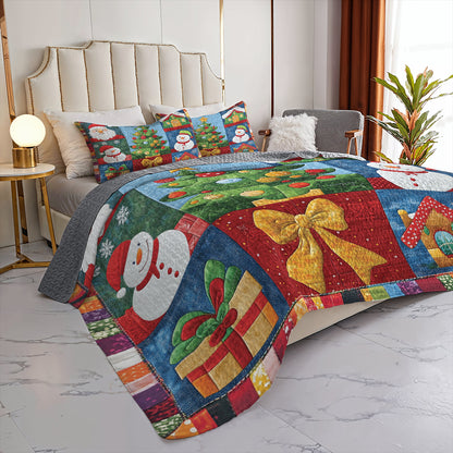 Shineful All Season Quilt 3-Piece Set Festive Snowman & Christmas Tree
