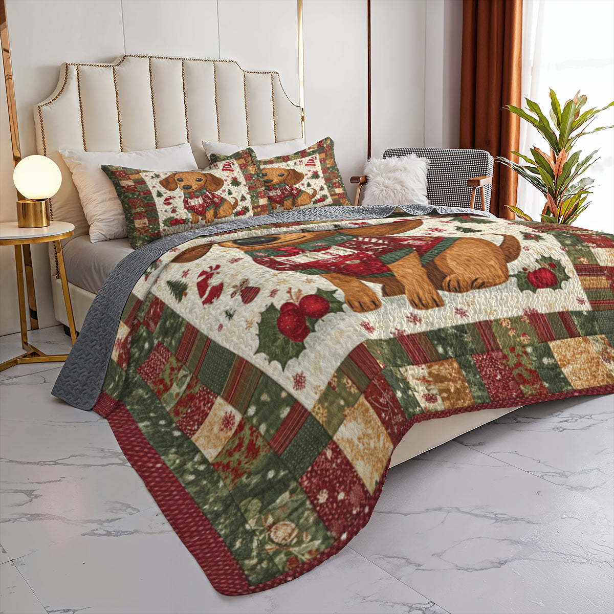 Shineful All Season Quilt 3-Piece Set Christmas Dachshund