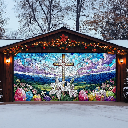 Shineful Garage Door Banner Decoration Resurrection in Full Bloom