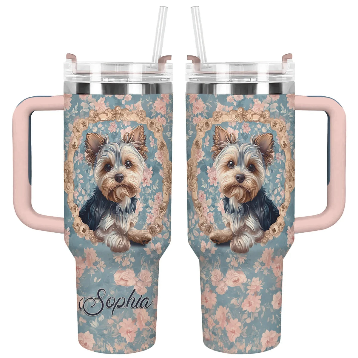 Shineful Tumbler Personalized Yorkie Blossom Elegance