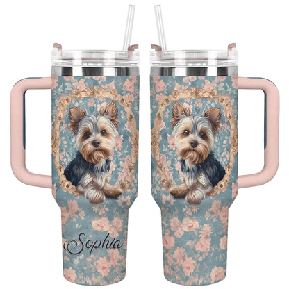 Shineful Tumbler Personalized Yorkie Blossom Elegance