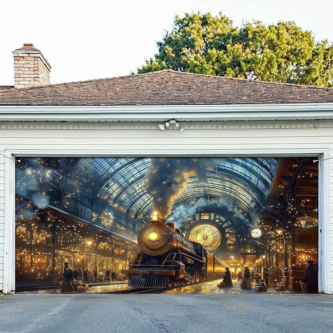 Shineful Garage Door Banner Decoration Snowy Station