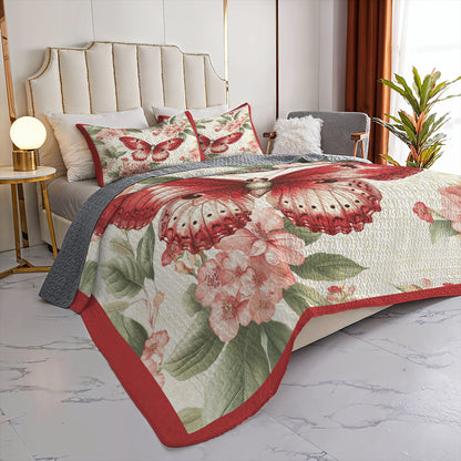 Shineful All Season Quilt 3-Piece Set Crimson Butterfly Dreams