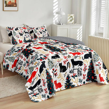 Shineful All Season Quilt 3-Piece Set Beautiful Cats Christmas