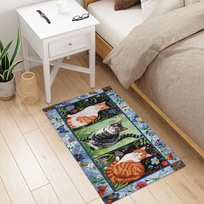 Shineful Ultra-Thin Non Skid Floor Mat, Kitchen Rugs Cat Floral Felines