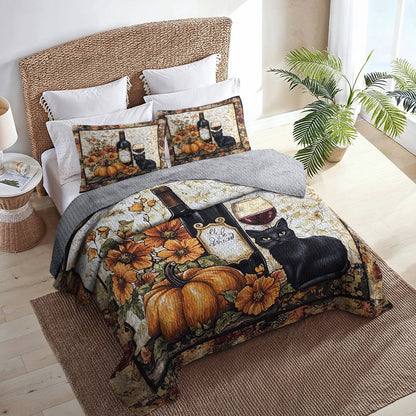 Shineful All Season Quilt 3-Piece Set Elegance Black Cat Wine Lovely